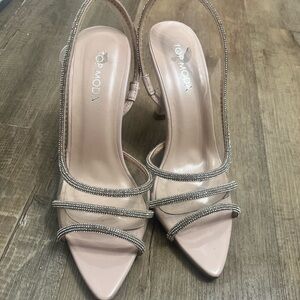 TOP Moda Women's Blush Heels with Rhinestone Accents